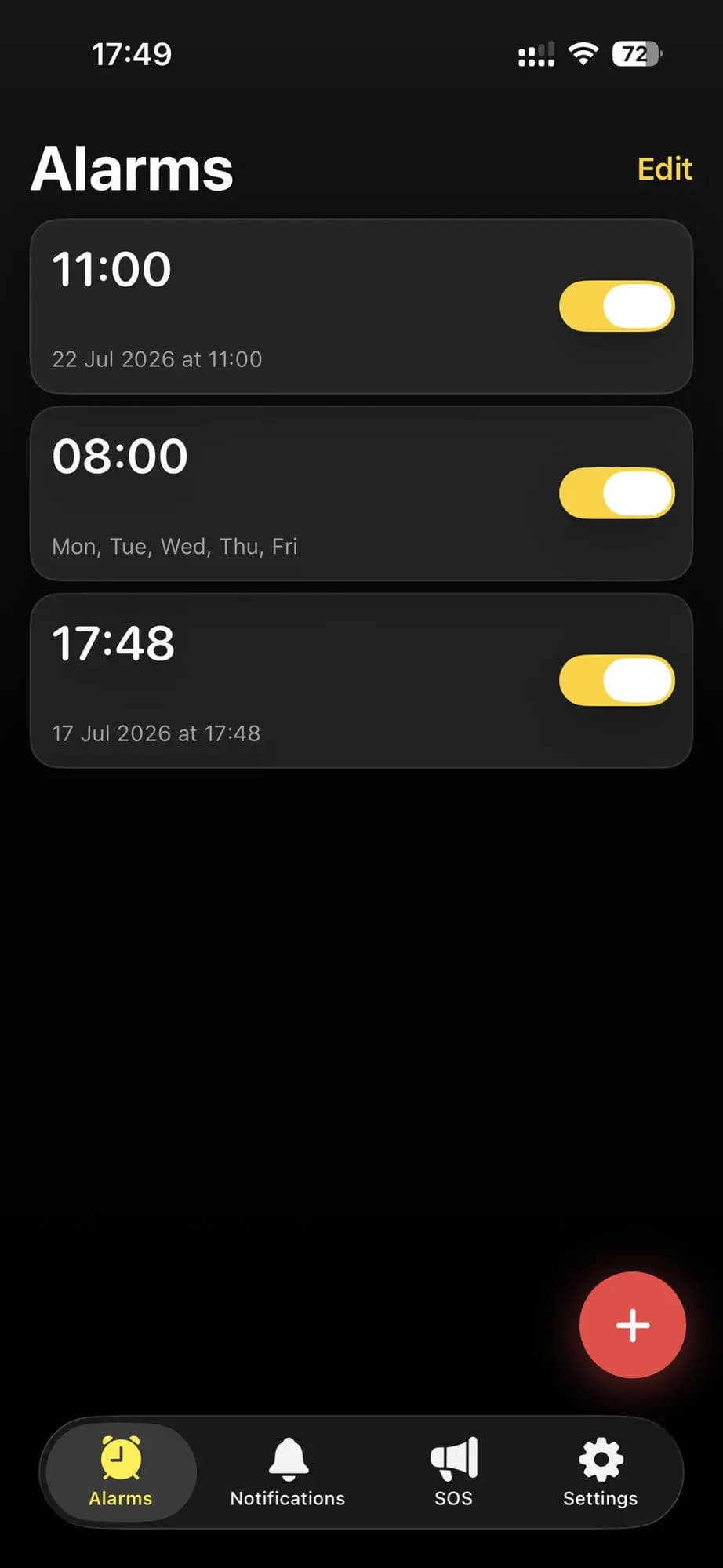 Alarms list